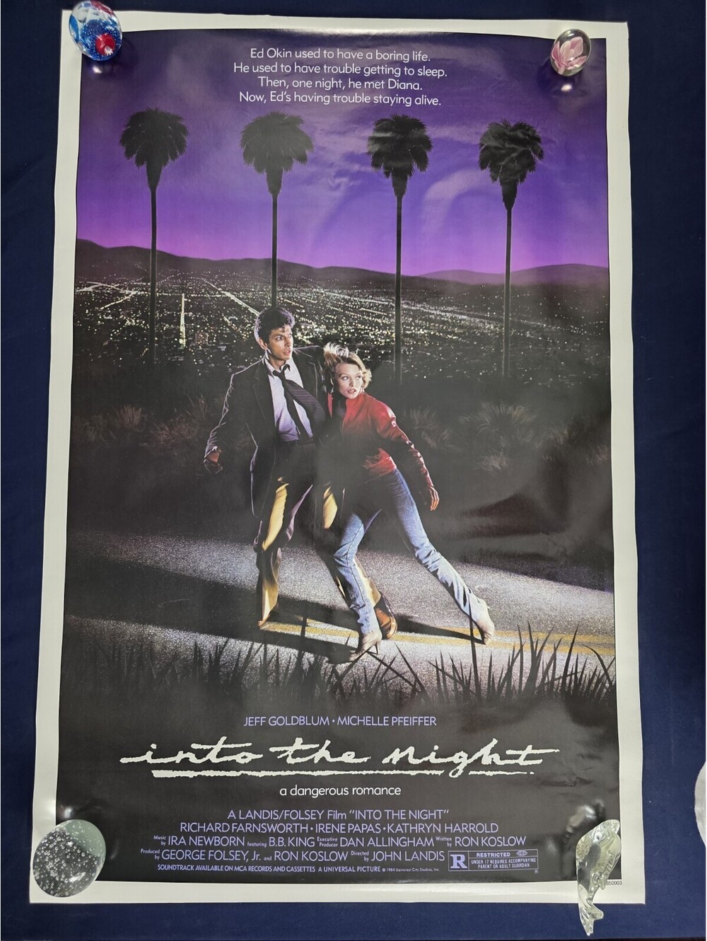 INTO THE NIGHT ORIGINAL ROLLED 27x41 MOVIE POSTER 1985 GOLDBLUM PFEIFFER LANDIS